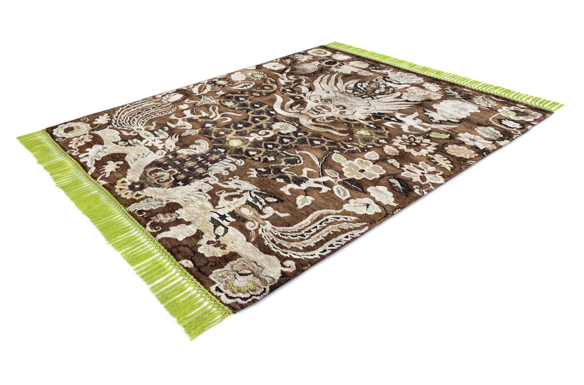 71428 Ikat Dragon No. 04 AppleGreen on ChocolateBrown